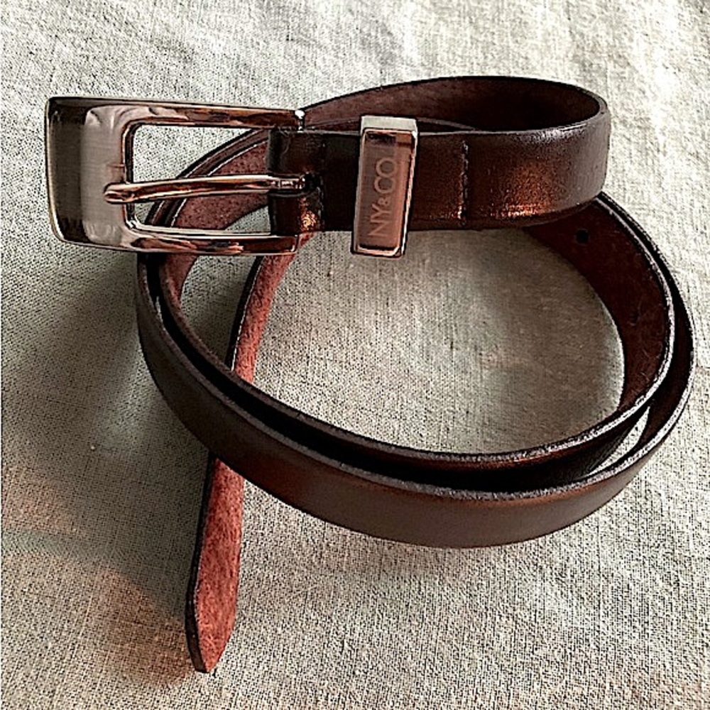 Belt NEW YORK & COMPANY Brown Leather Silver Size Small